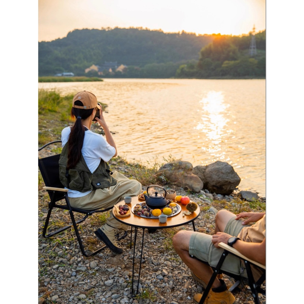 Bếp nướng ngoài trời gấp gọn mang đi du lịch, Bàn bếp nướng than hoa BBQ kiêm bàn trà để sân vườn