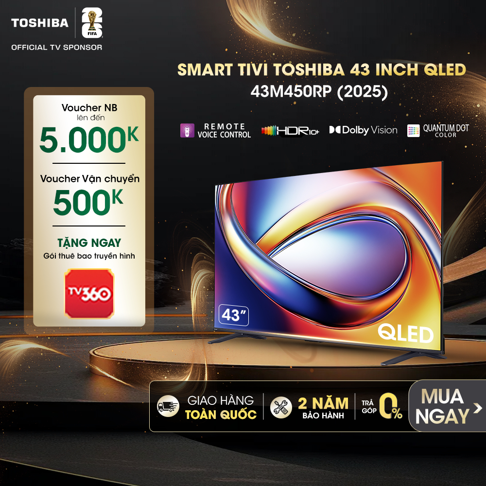 Smart Tivi Toshiba 43 inch QLED 43M450RP, Giao Hàng Toàn Quốc, Bảo Hành 24 Tháng