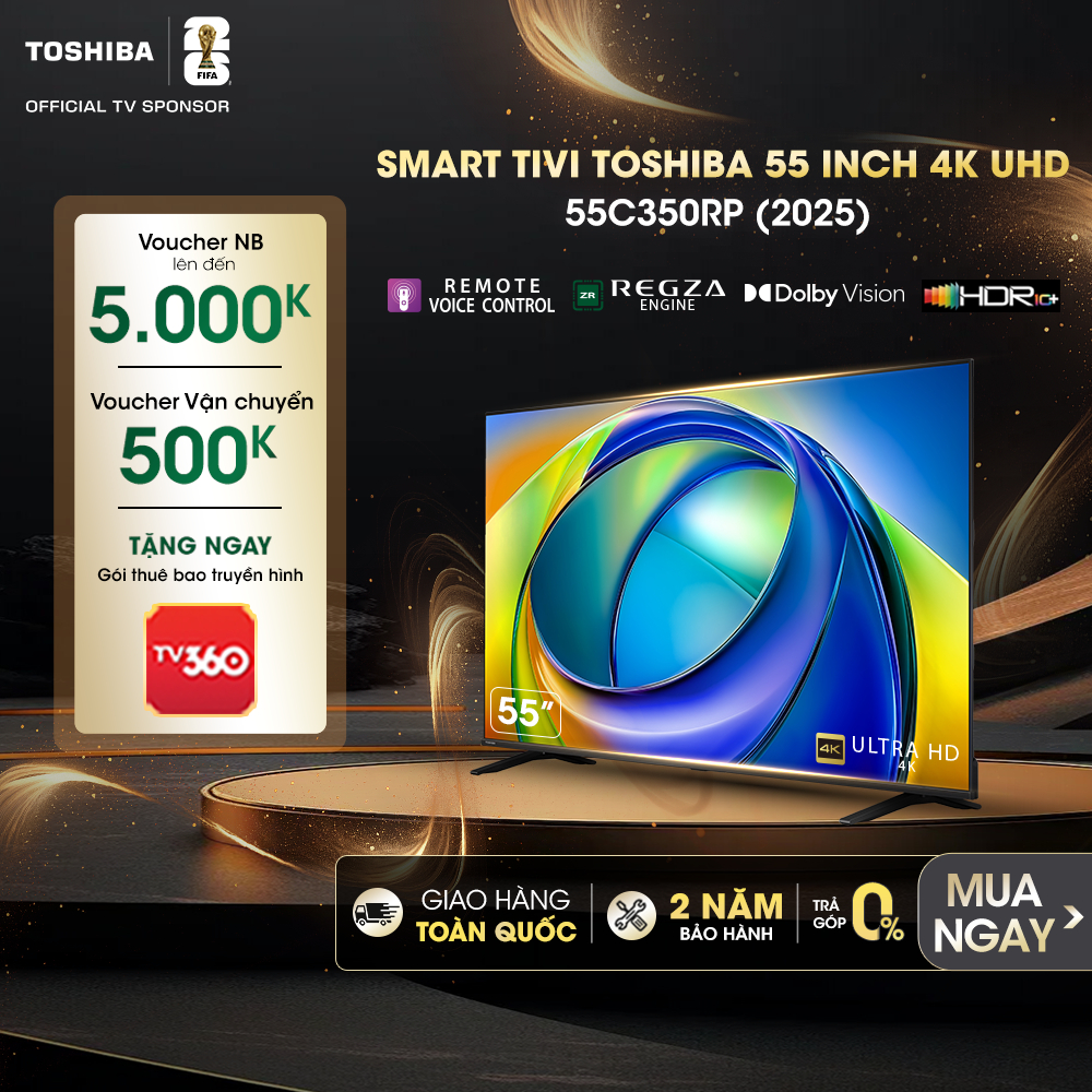 Smart Tivi Toshiba 55 inch 4K UHD 55C350RP, Giao Hàng Toàn Quốc, Bảo Hành 24 Tháng