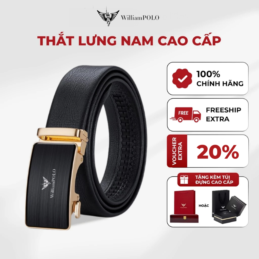 Thắt lưng nam cao cấp WilliamPOLO , dây nịt nam cao cấp - POLO21327P full hộp đựng và túi xách