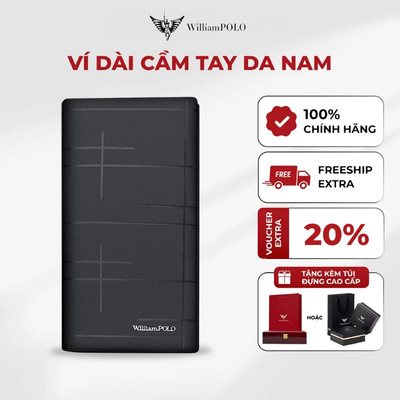 Ví da nam cao cấp WILLIAMPOLO chính hãng, túi cầm tay dáng dài phong cách sang trọng kèm hộp và túi POLO211563 L