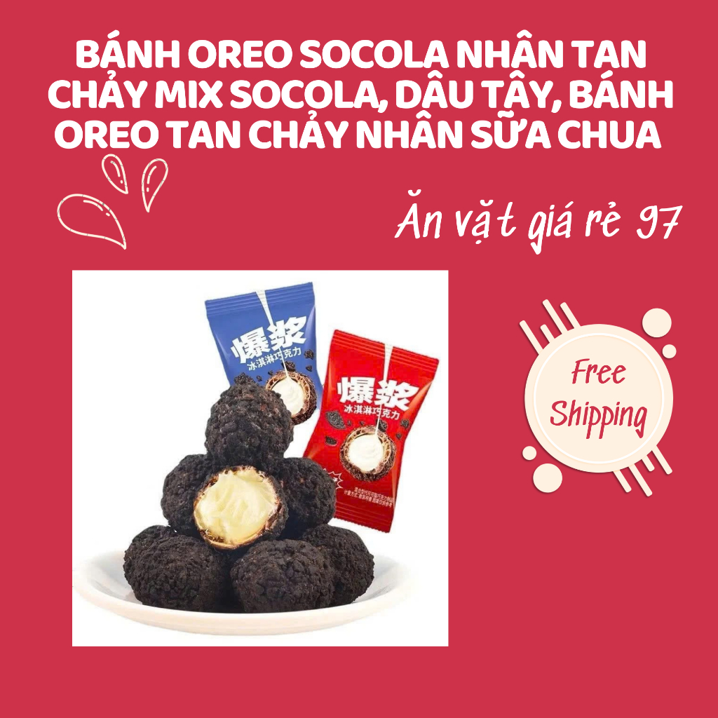 Bánh Oreo Socola Nhân Tan Chảy Mix Socola, Dâu Tây, Bánh Oreo Tan Chảy Nhân Sữa Chua - Ăn Vặt Giá Rẻ