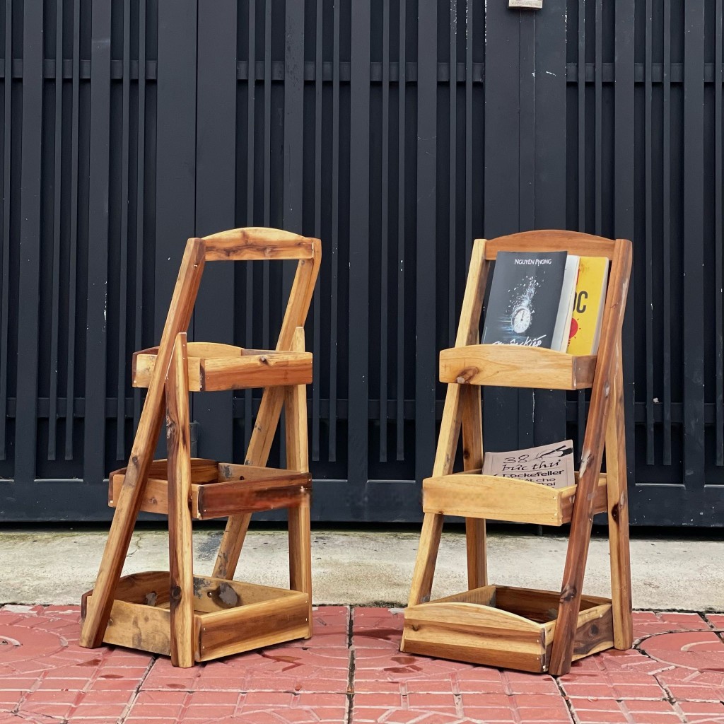 Giá Kệ Sách Gỗ Tự Nhiên 3 Tầng – Kệ Đa Năng- Xưởng Mộc Maido