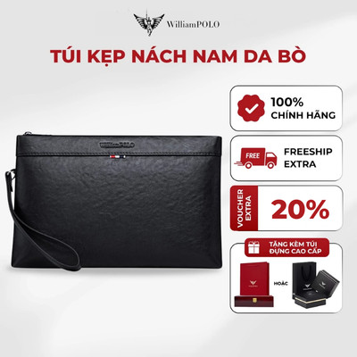 Túi kẹp nách nam da WILLIAMPOLO chính hãng, clutch nam cao cấp thiết kế sang trọng lịch lãm POLO202132