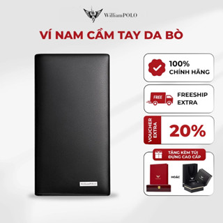 Ví nam cầm tay da bò cao cấp william polo ví form dọc Full túi hộp đựng cao cấp