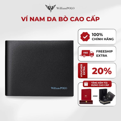 Ví nam da cao cấp WILLIAMPOLO chính hãng, bóp da nam sang trọng kèm hộp và túi xách POLO201511