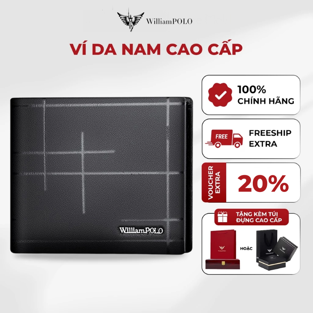 Ví da nam William Polo, bóp da cao cấp thiết kế kẻ sọc đơn giản sang trọng - POLO211563 S