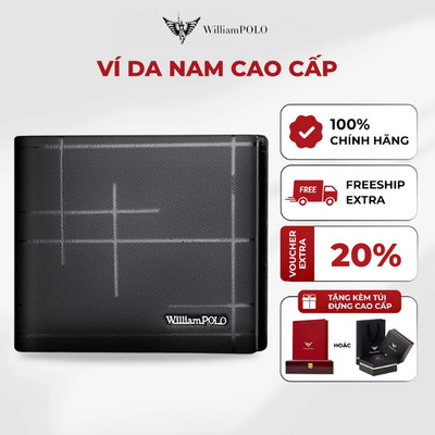 Ví da nam WILLIAMPOLO chính hãng, bóp da cao cấp thiết kế kẻ sọc đơn giản sang trọng POLO211563