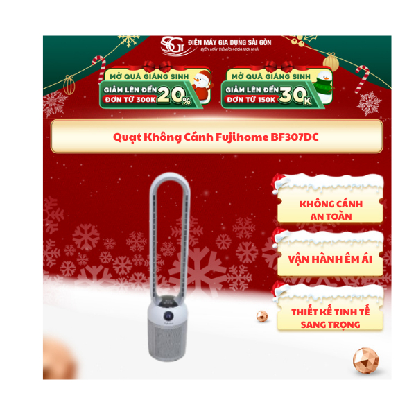 Quạt Không Cánh Fujihome BF307DC - 24 Cấp Độ Gió, Lọc Không Khí Ion, Điều Khiển Từ Xa