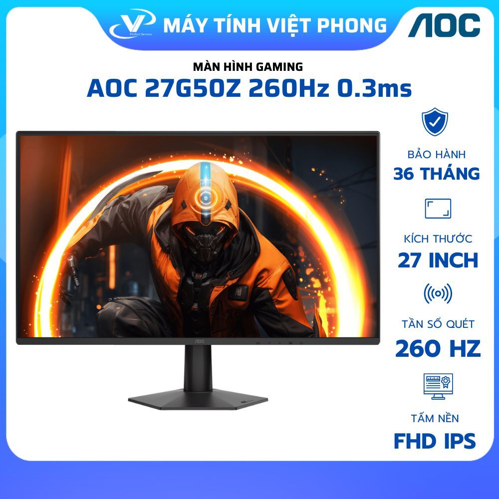 MÀN HÌNH GAMING 260HZ AOC 27G50Z (27' / IPS / FHD / 260HZ / 0.3ms) CHÍNH HÃNG BẢO HÀNH 3 NĂM