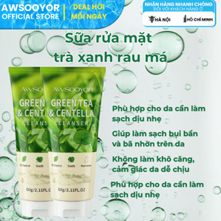 AWSOOYOR Sữa rửa mặt trà xanh rau má 60g làm sạch dịu nhẹ cho da, da vẫn ẩm mịn sau khi rửa, phù hợp nhiều loại da