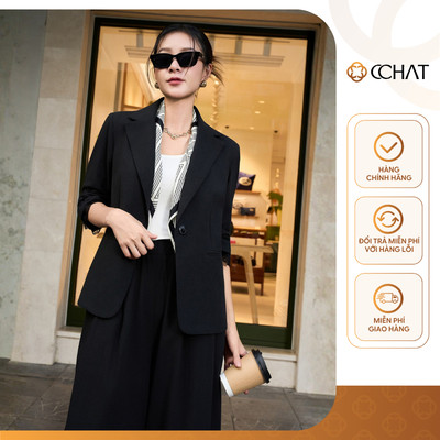 Áo Blazer Nữ 𝐂𝐂𝐇𝐀𝐓 Dáng Suông Kiểu Phối Ren Chất Liệu Linen Cao Cấp 15EHD8001ST