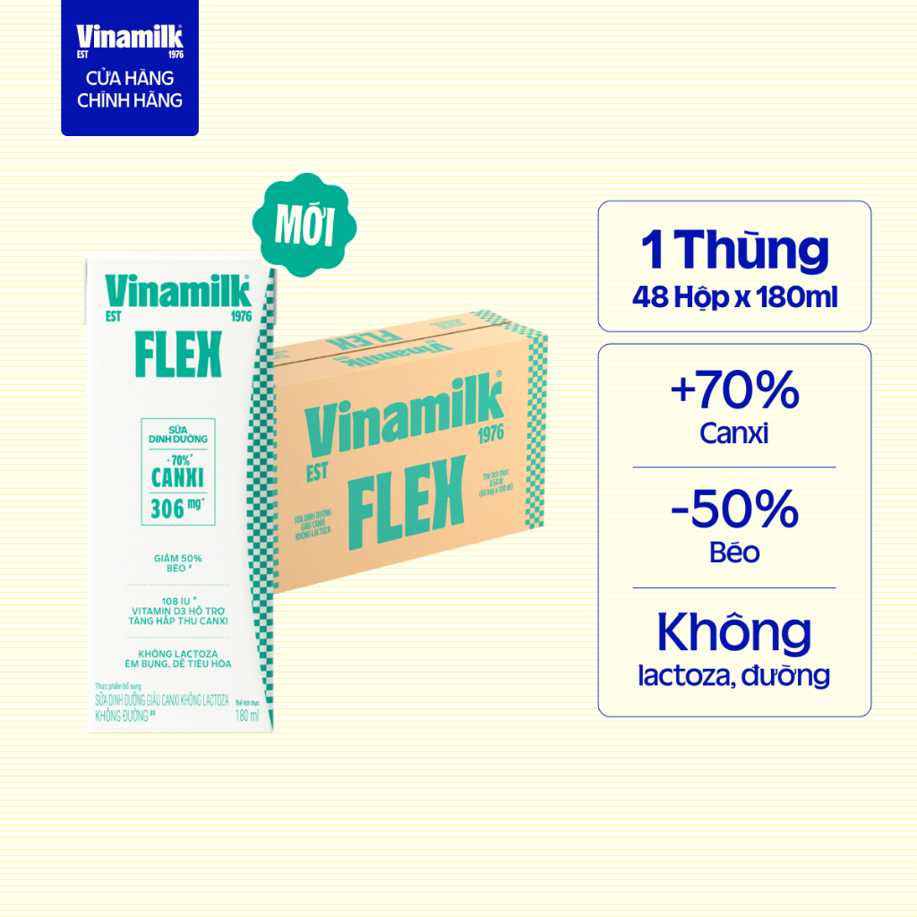 Thùng 48 Hộp Sữa Dinh Dưỡng Flex Giàu Canxi Không Lactoza 180ml[ Có thể nhận bao bì cũ/mới] | BigBuy360 - bigbuy360.vn