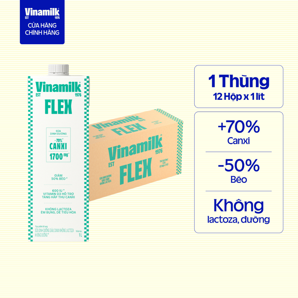 Thùng 12 Hộp Sữa Dinh Dưỡng Flex Giàu Canxi Không Lactoza 1L | BigBuy360 - bigbuy360.vn