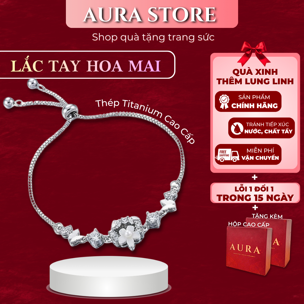 Lắc Tay Hoa Mai AURA STORE Titan Cao Cấp – Trang Sức Nữ, Quà Tặng Bạn Gái Kèm Hộp Sang Trọng | AR27
