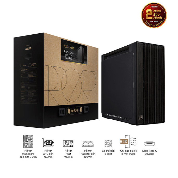 Vỏ case máy tính ASUS ProArt PA602 WOOD METAL PWM BLACK (EATX, 3 Fan, bản gỗ, mặt kim loại) - Hàng C