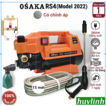 Máy xịt rửa xe chỉnh áp Osaka RS4 - Công suất 2800W  - Motor cảm ứng từ Lõi Đồng