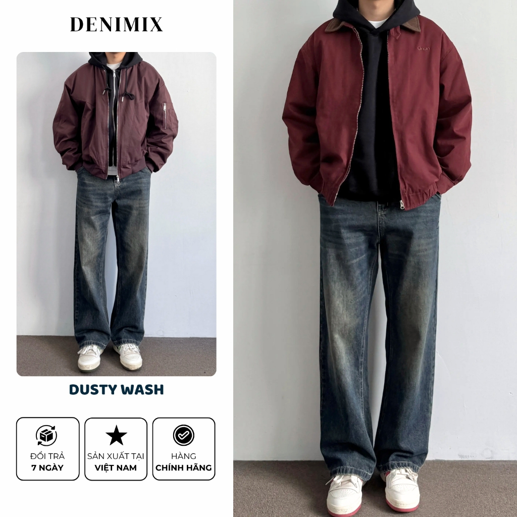 Quần jean nam DEINIMIX dáng suông rộng màu Dusty Wash , form Straight thoải mái, có BigSize