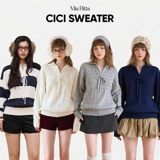  Áo len cổ v tay dài nữ MIA RITTA áo dệt kim có cổ dáng rộng phối nơ vặn thừng CICI SWEATER - A2220 