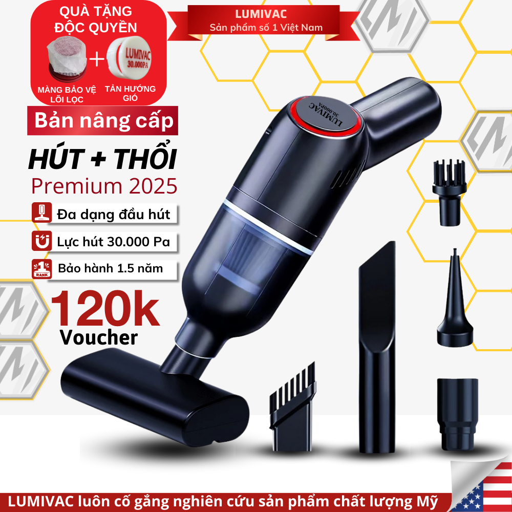 Máy hút bụi cầm tay mini không dây , Lực hút 30.000Pa, Công suất 120w, Bảo hành 12 tháng