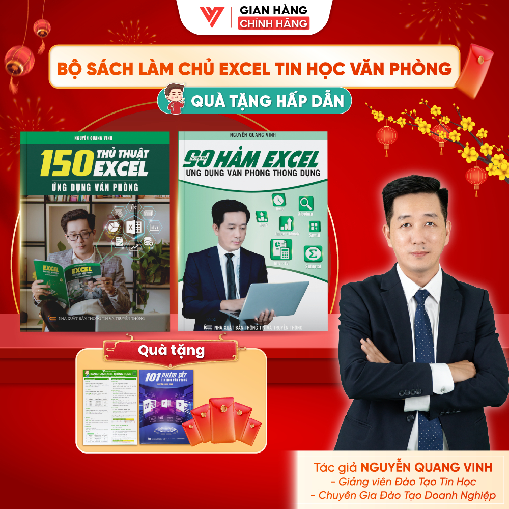 Combo 2 sách 90 Hàm Excel Và 150 Thủ Thuật Excel Ứng Dụng Văn Phòng ĐÀO TẠO TIN HỌC Tặng Kèm Video K