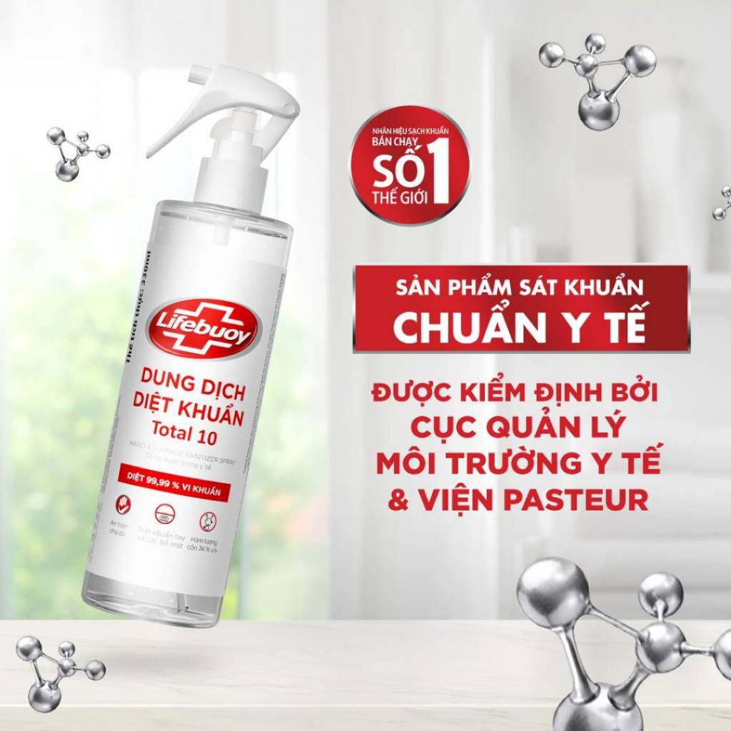 Lifebuoy dung dịch diệt khuẩn vòi xịt tiện dụng, chốt khóa an toàn 330ml tiện lợi giúp làm sạch vi khuẩn