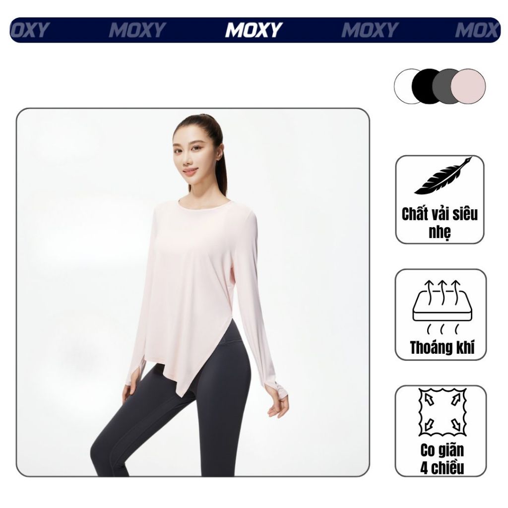 MOXY SPORTSWEAR Áo Tập Yoga Gym Nữ Dài Tay Xẻ Tà – Vải Siêu Nhẹ, Co Giãn 4 Chiều, Thoáng Mát, Phù Hợp Tập Luyện