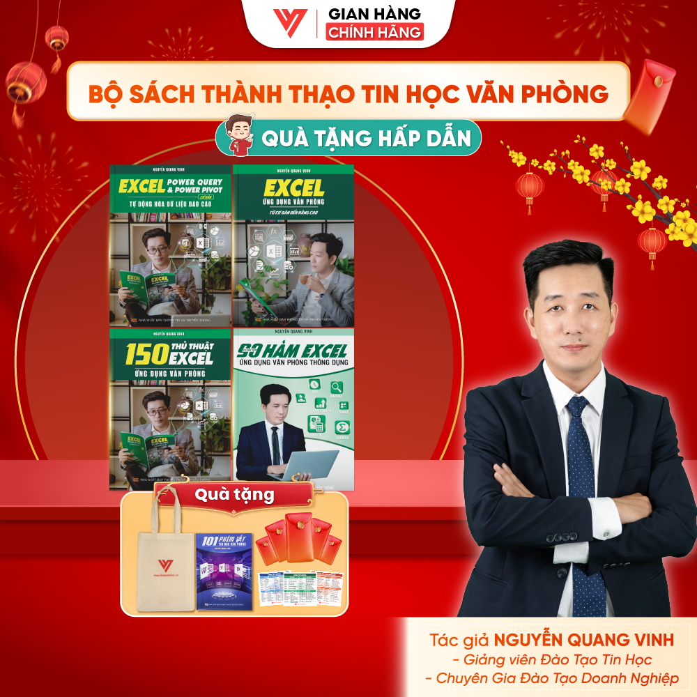 Combo 4 sách Excel Ứng Dụng Văn Phòng - 150 Thủ Thuật Excel - Power Query & Power Pivot - 90 Hàm Exc