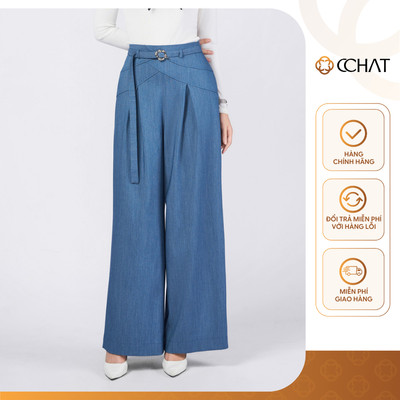 Quần Ống Rộng 𝐂𝐂𝐇𝐀𝐓 Dáng Suông Cạp Cong LiLy Chất Liệu Tuytsi Bề Mặt Vân Chéo 15QDS2074ST