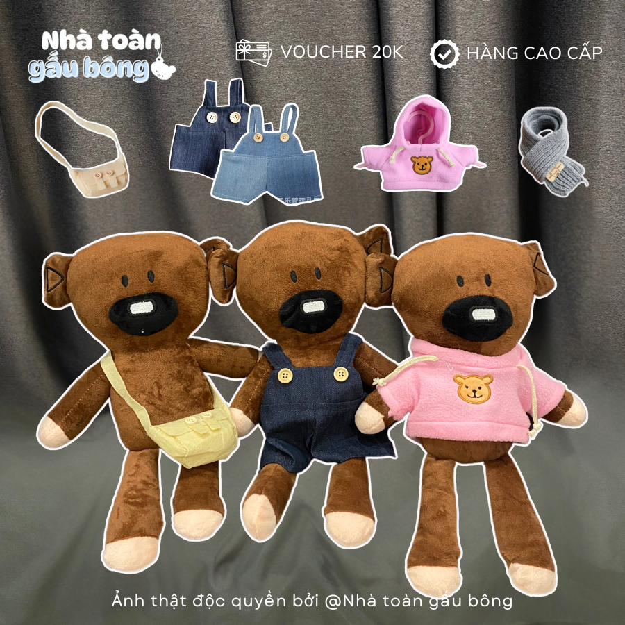 [Sẵn giao luôn] Gấu Bông Mr.Bean Chính Hãng Kèm quần áo, Gấu Teddy Nâu Tuổi Thơ, Gấu Mr Bean Hoạt Hì