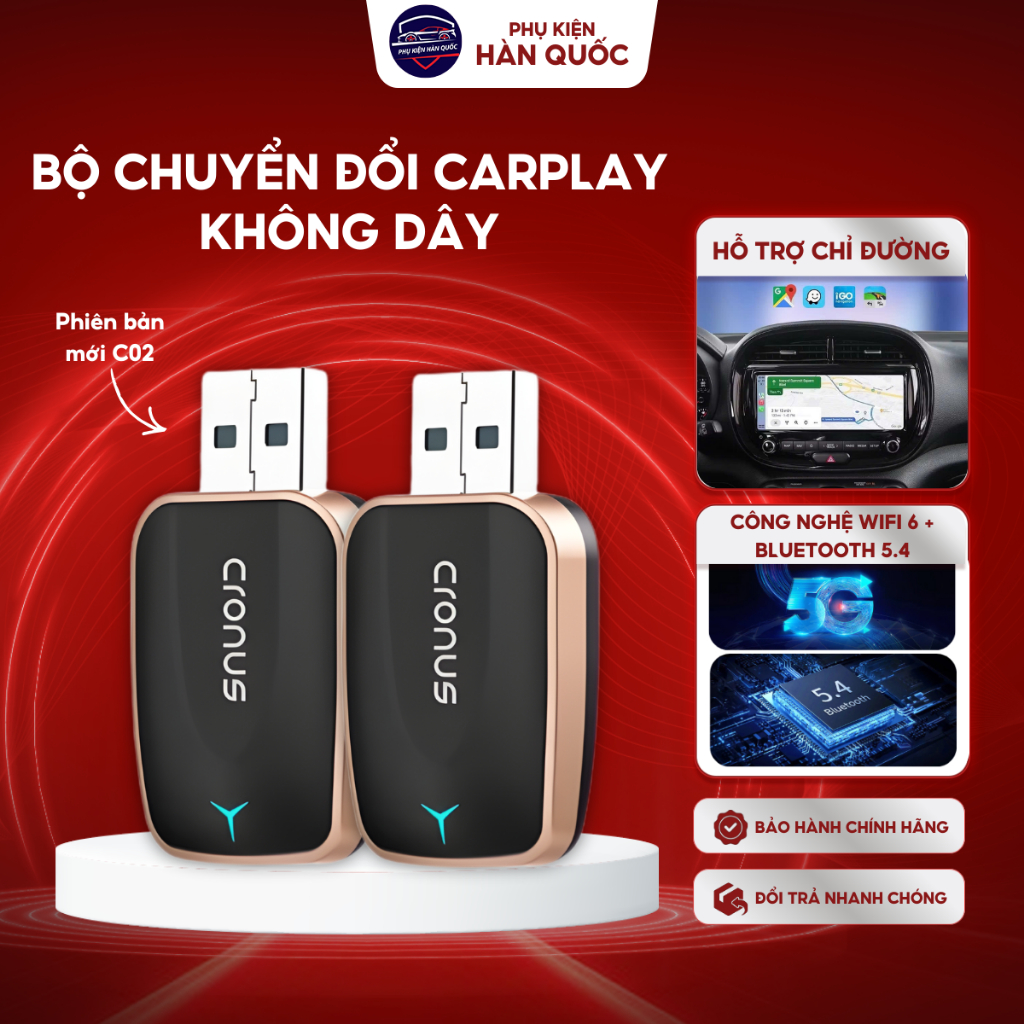 Bộ kết nối Carplay không dây Cronus, Apple Carplay & Android Auto, WIFI6+Bluetooth 5.4,BH ở Việt Nam