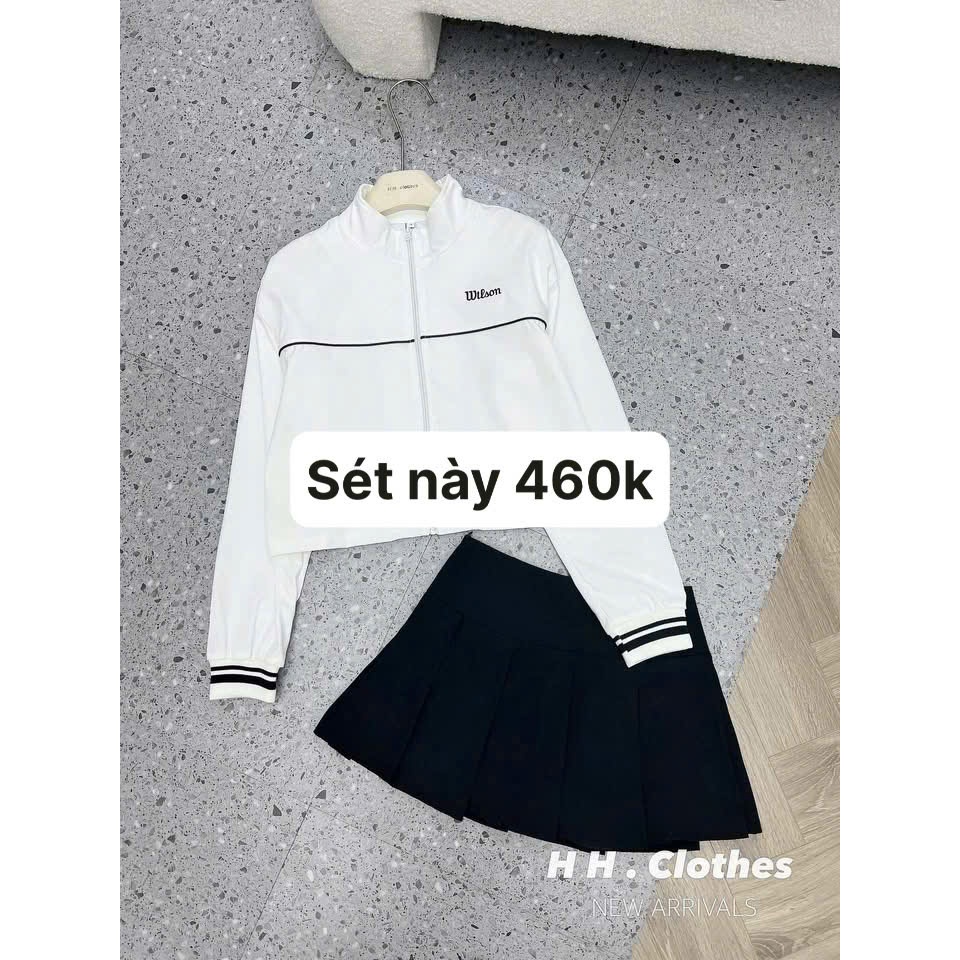 Set Áo Khoác Wilson Trắng Phối Chân Váy Đen Dáng Tennis