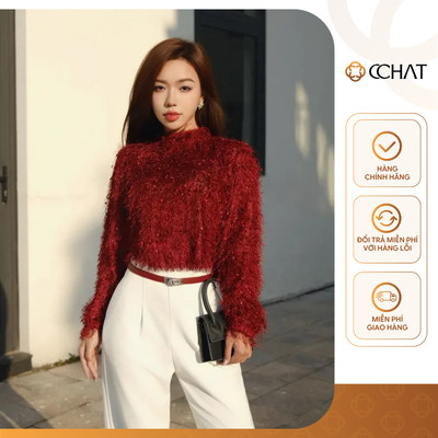 Áo Len Nữ 𝐂𝐂𝐇𝐀𝐓 Lông Cổ Tròn Form Basic Trẻ Trung 23LDW2001ST