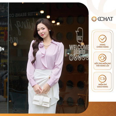 Áo Kiểu Nữ 𝐂𝐂𝐇𝐀𝐓 Dáng Suông Kiểu Cổ Hoa Trai Chất Liệu Lụa Mềm Mại 24ADL2010ST