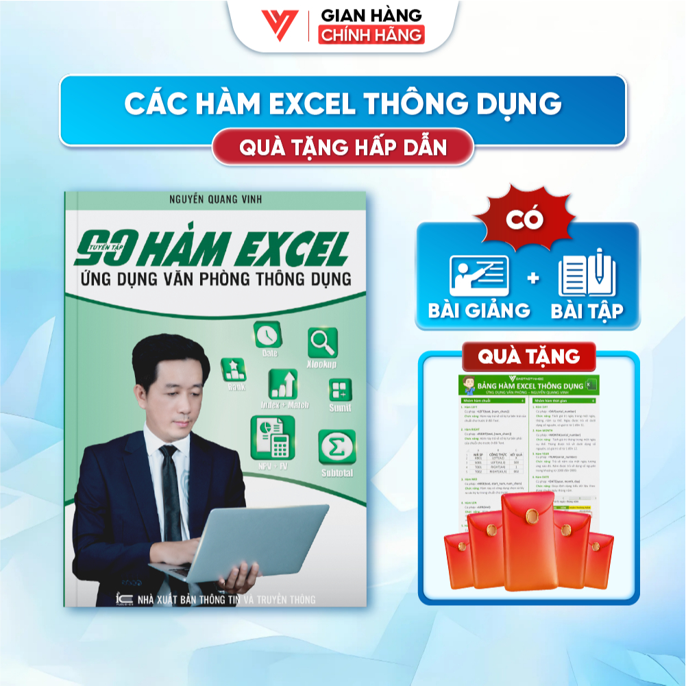 Sách 90 Hàm Excel Tin Học Văn Phòng Cho Dân Công Sở Có Video + Bài Tập Thực Hành - Đào Tạo Tin Học