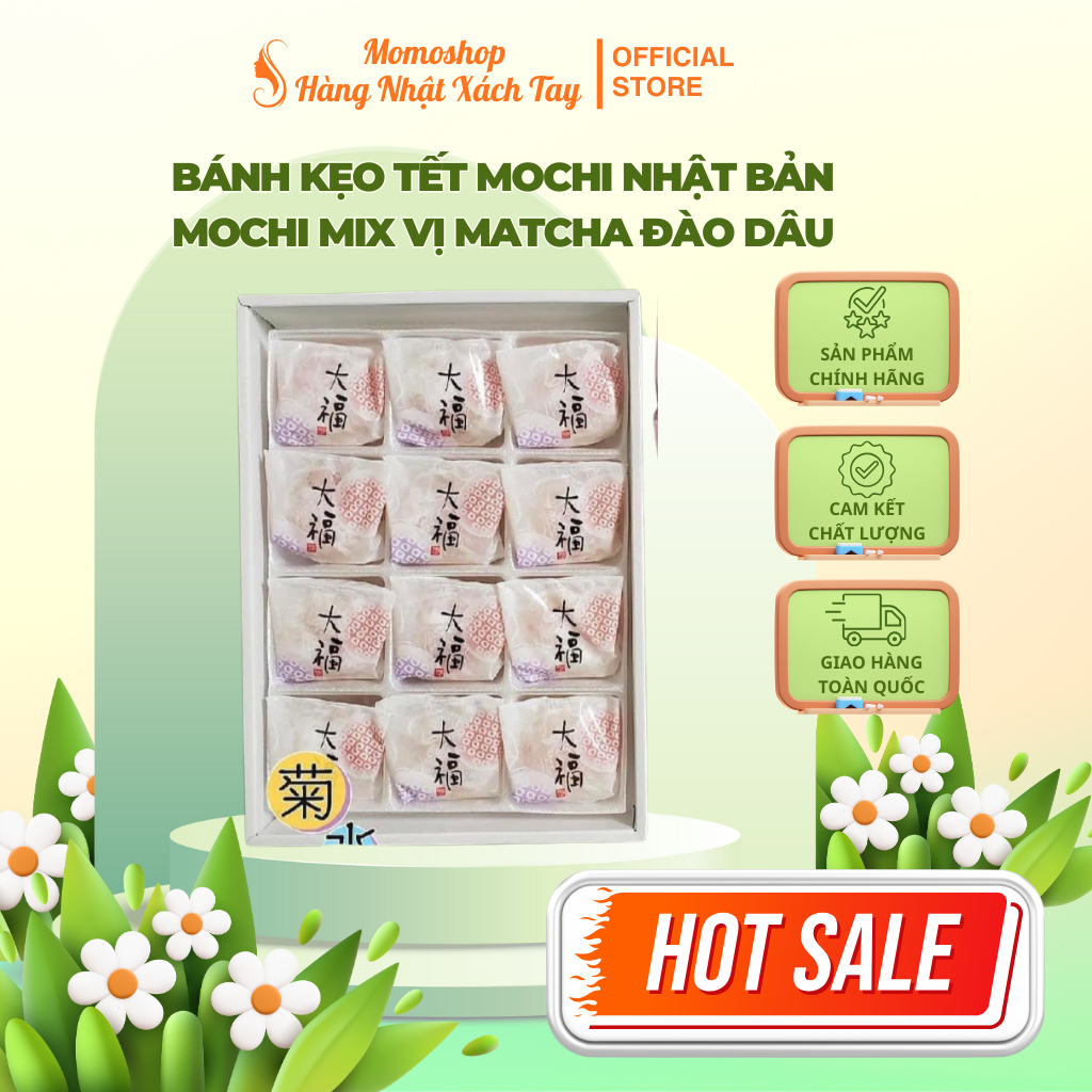 Bánh Kẹo Tết Mochi Nhật Bản – Mochi Mix Vị Matcha Đào Dâu – Mochi Nơ Xinh