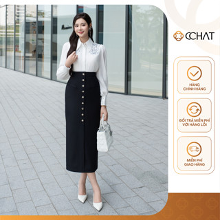  Chân Váy CCHAT Dáng Ôm Bút Chì Nẹp Cúc Chất Liệu Tuytsi Cao Cấp 24CDS2041OT 