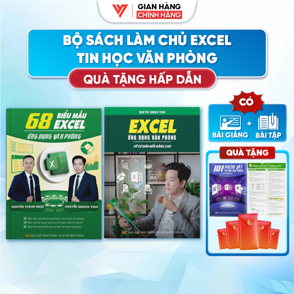 Bộ 2 Sách 68 Biểu Mẫu Excel - Sách Excel Tin Học Văn Phòng Có Video + Bài Tập Thực Hành - Đào Tạo Ti