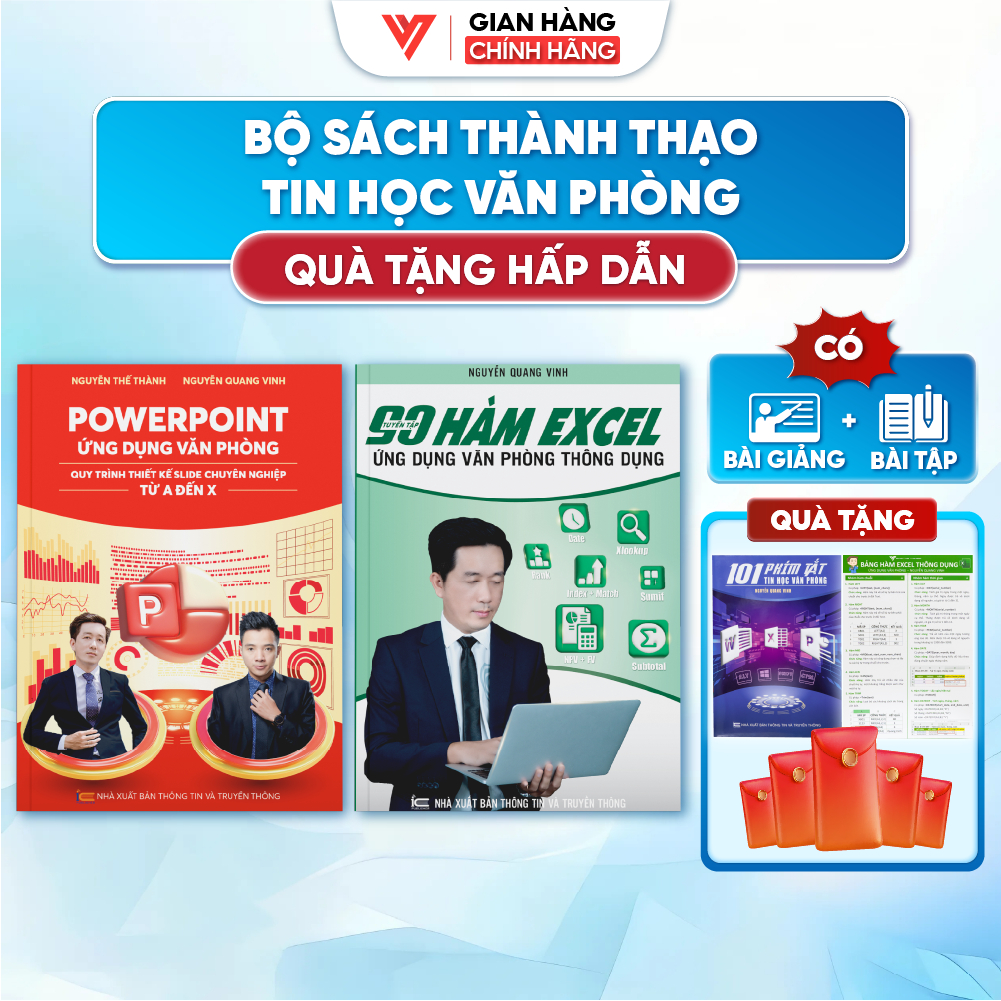 Bộ 2 Sách PowerPoint và 90 Hàm Excel Tin Học Văn Phòng Có Video + Bài Tập Thực Hành - Đào Tạo Tin Họ