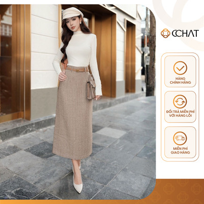 Chân Váy 𝐂𝐂𝐇𝐀𝐓 Dáng Suông Ly Trang Trí Xucca Chất Liệu Dạ Cao Cấp 24CDZ2030ST