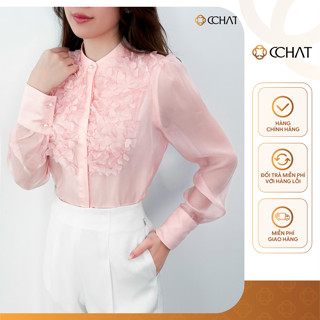  Áo Sơ Mi Nữ CCHAT Dáng Suông Đính Hoa Lazer Chất Liệu Voan Cao Cấp 24FDV9005ST 