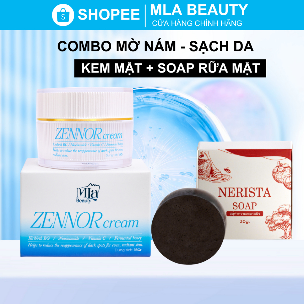 Combo 1 Kem Dưỡng Trắng Da Mặt Mờ Nám Tàn Nhang 1 Soap Rữa Mặt Nerista Mla Beauty