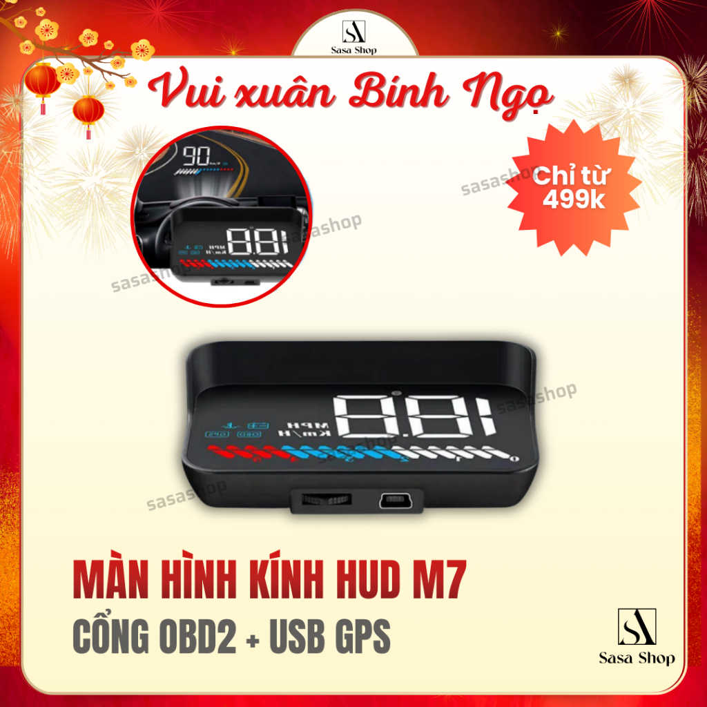 Màn Hình Kính HUD M7, Hiển Thị Tốc Độ Và Cảnh Báo Tốc Độ Ô Tô, Xe Hơi Cắm Cổng OBD2 + USB GPS