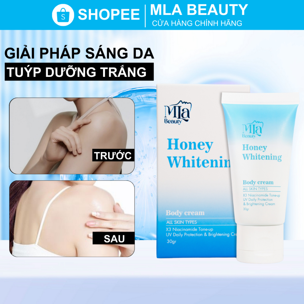Tuýp Kem Body Tiện Lợi Honey Whitening Giúp Cấp Ẩm, Làm Mềm Mịn Sáng Da Mla Beauty 30g