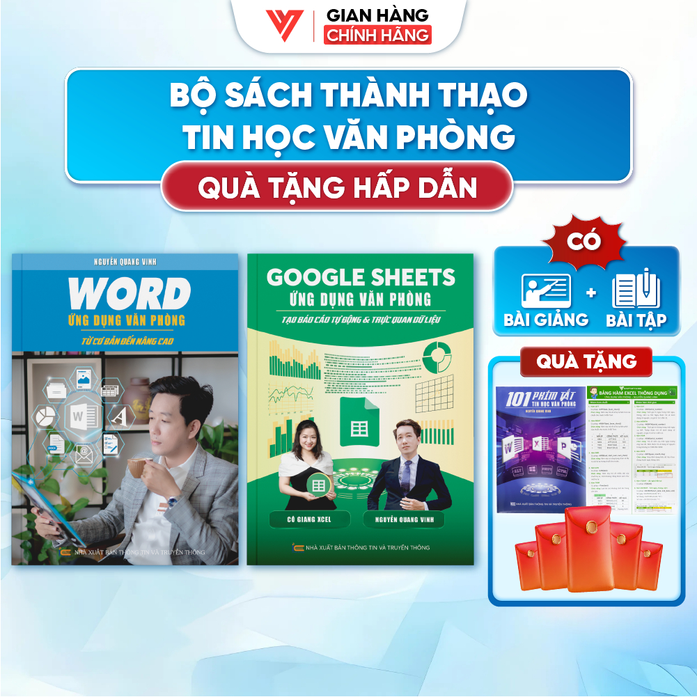 Bộ 2 Sách Google Sheet - Sách Word Tin Học Văn Phòng Có Video + Bài Tập Thực Hành - Đào Tạo Tin Học