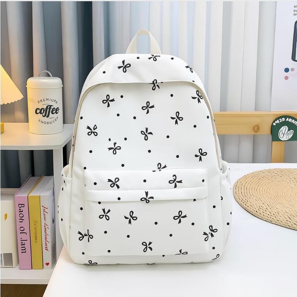 Balo đi học thời trang nam nữ basic nơ nhí vải dù chống thấm nước đựng vừa laptop15.6inch,cặp đi học phong cách Hàn Quốc