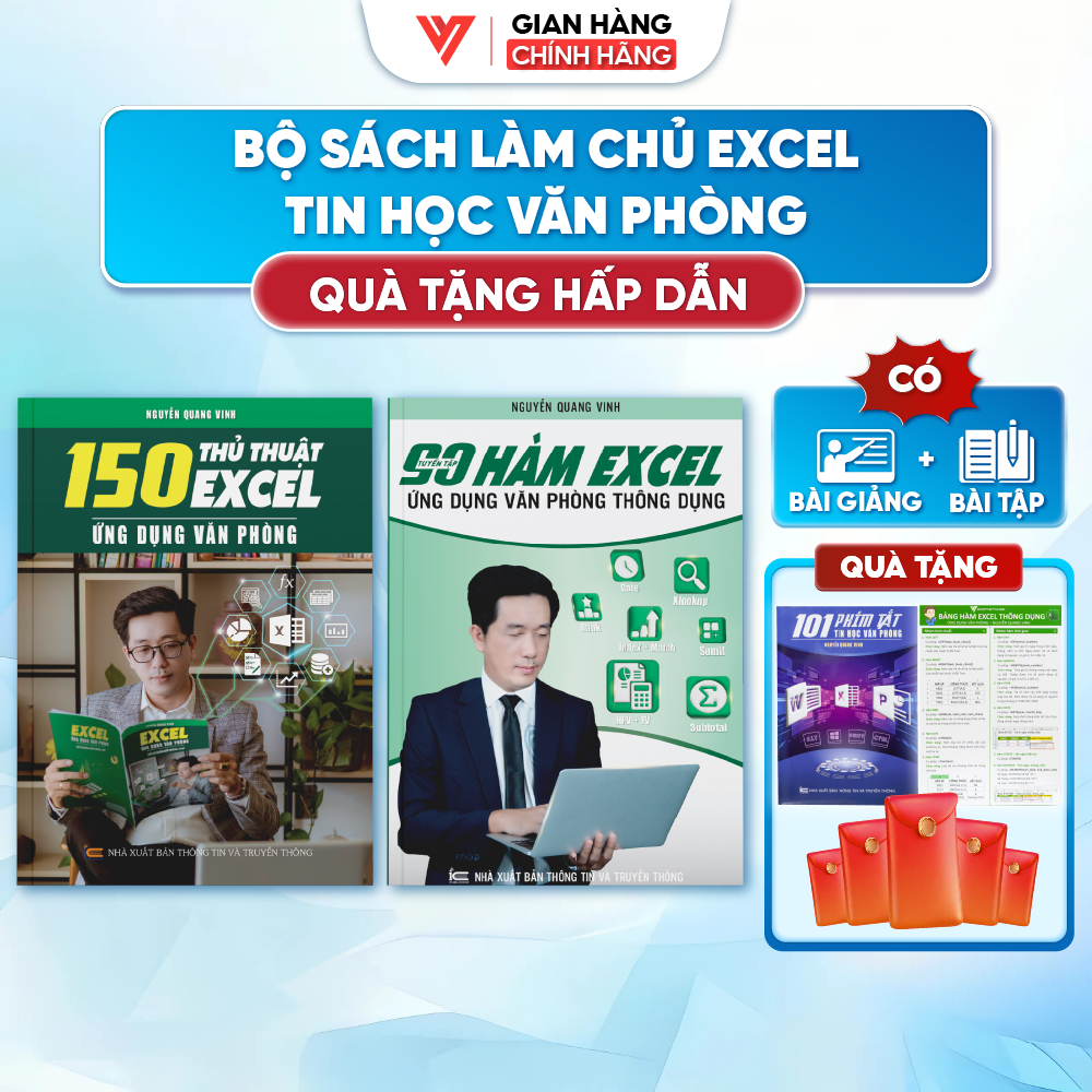 Bộ 2 Sách 90 Hàm Excel - 150 Thủ Thuật Excel Tin Học Văn Phòng Có Video + Bài Tập Thực Hành - Đào Tạ