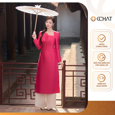 Áo Dài Nữ 𝐂𝐂𝐇𝐀𝐓 Đào Anh Đính Hoa Trang Trí Chất Liệu Tafta Cao Cấp 24NDB9001OT