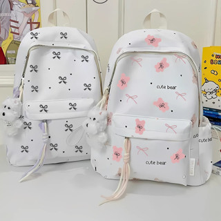 Balo nam nữ thời trang nhiều ngăn họa tiết nơ gấu cỡ lớn đựng laptop 15.6 inch, cặp đi học chống thấm form rộng