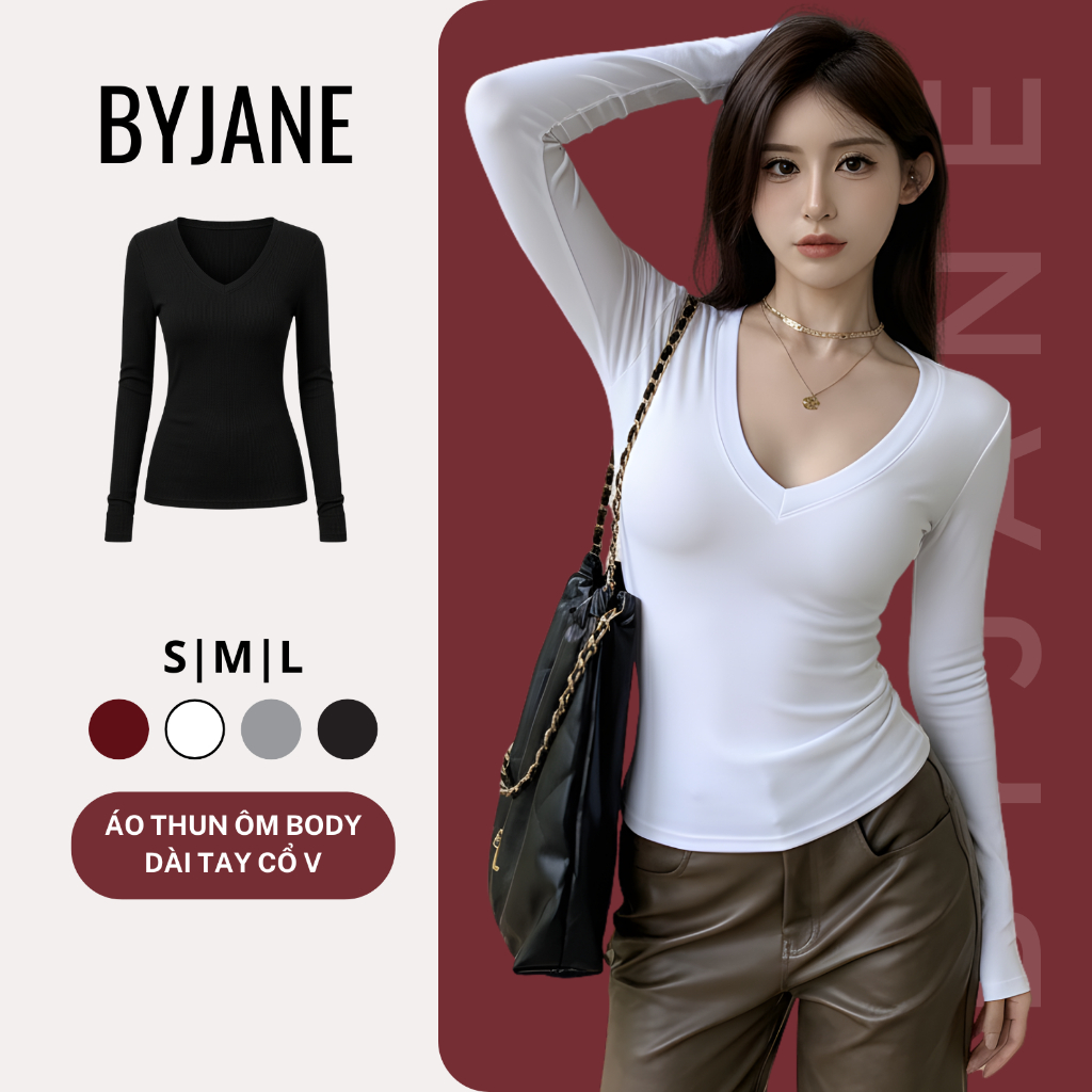 (MỞ BÁN) Áo Thun Cổ Tim Dài Tay Ôm Body -BYJANE-825